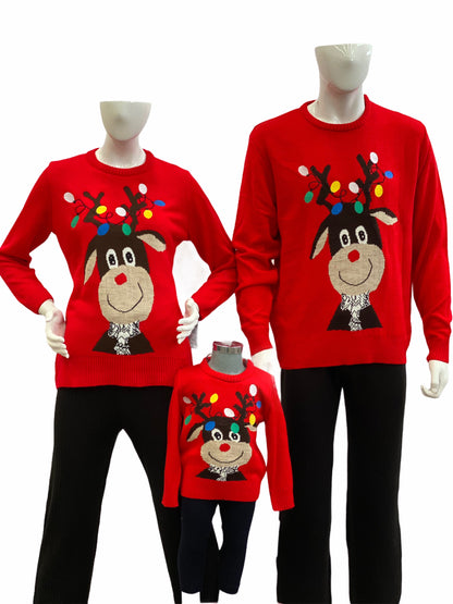 Ugly Sweater / Sueter Navideño con Reno con Luces Bordadas Adulto