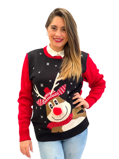 Ugly Sweater / Sueter Navideño con Reno con bufanda Adulto